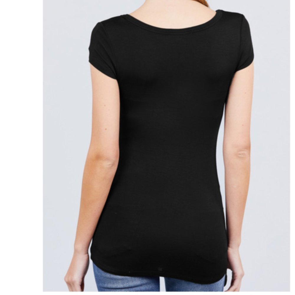 NWT-Women's Button Placket Rayon Top, Black - Picture 2 of 3